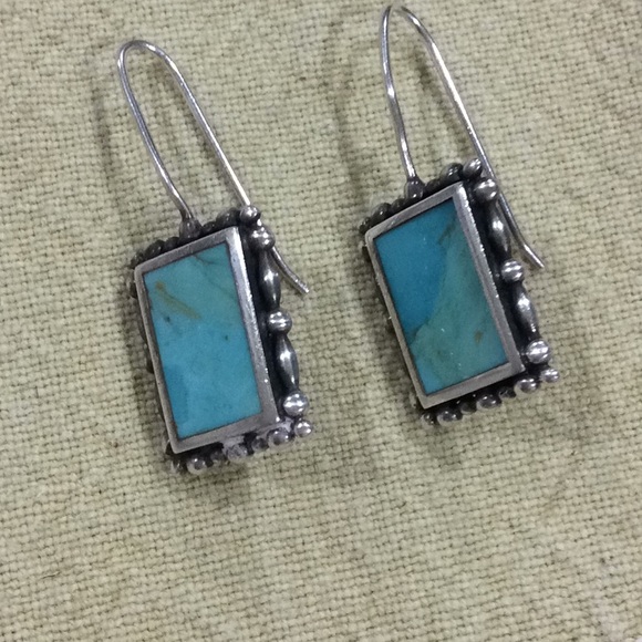 Square 925 Sterling Turquoise Earrings - Picture 2 of 4